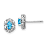 Sterling Silver Rhodium-plated Light Swiss Blue Topaz & Diam. Earrings - 2