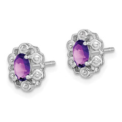 Sterling Silver Rhodium-plated Amethyst & Diam. Earrings - 4