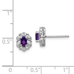 Sterling Silver Rhodium-plated Amethyst & Diam. Earrings - 4