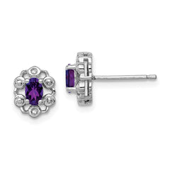 Sterling Silver Rhodium-plated Amethyst & Diam. Earrings - 4
