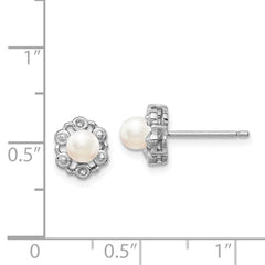 Sterling Silver Rhodium-plated FW Cultured Pearl & Diam. Earrings - 5