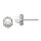 Sterling Silver Rhodium-plated FW Cultured Pearl & Diam. Earrings - 5