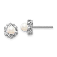 Sterling Silver Rhodium-plated FW Cultured Pearl & Diam. Earrings - 5