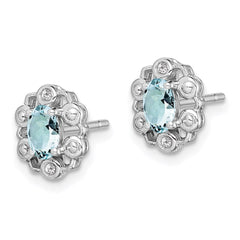 Sterling Silver Rhodium-plated Aquamarine & Diam. Earrings - 2