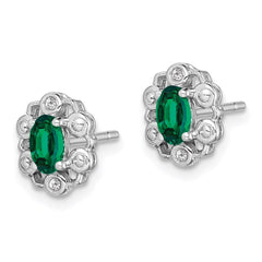 Sterling Silver Rhodium-plated Created Emerald & Diam. Earrings - 3