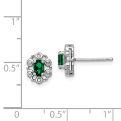 Sterling Silver Rhodium-plated Created Emerald & Diam. Earrings - 3