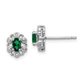 Sterling Silver Rhodium-plated Created Emerald & Diam. Earrings - 3