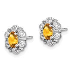 Sterling Silver Rhodium-plated Citrine & Diam. Earrings - 2