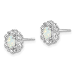 Sterling Silver Rhodium-plated Created Opal & Diam. Earrings - 4