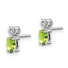 Sterling Silver Rhodium-plated Peridot & Diam. Earrings - 3