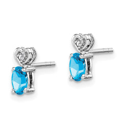 Sterling Silver Rhodium-plated Light Swiss Blue Topaz & Diam. Earrings