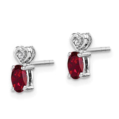 Sterling Silver Rhodium-plated Created Ruby & Diam. Earrings - 2