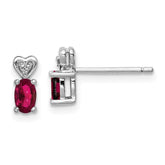 Sterling Silver Rhodium-plated Created Ruby & Diam. Earrings - 2
