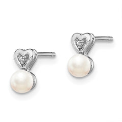 Sterling Silver Rhodium-plated FW Cultured Pearl & Diam. Earrings - 2