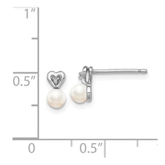 Sterling Silver Rhodium-plated FW Cultured Pearl & Diam. Earrings - 2