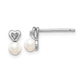 Sterling Silver Rhodium-plated FW Cultured Pearl & Diam. Earrings - 2