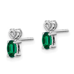 Sterling Silver Rhodium-plated Created Emerald & Diam. Earrings - 2