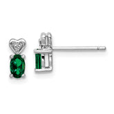Sterling Silver Rhodium-plated Created Emerald & Diam. Earrings - 2