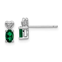 Sterling Silver Rhodium-plated Created Emerald & Diam. Earrings - 2