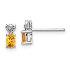 Sterling Silver Rhodium-plated Citrine & Diam. Earrings - 3