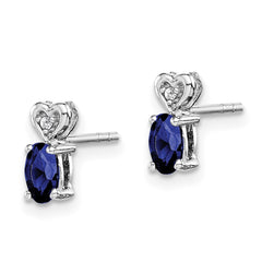Sterling Silver Rhodium-plated Created Sapphire & Diam. Earrings - 3
