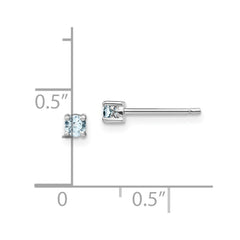 Sterling Silver Rhodium-plated 3mm Round Aquamarine Post Earrings