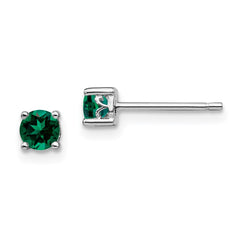 Sterling Silver Rhodium-plated 4mm Round Created Emerald Post Earrings