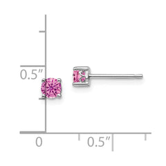 Sterling Silver Rhodium-plated 4mm Round Created Pink Sapphire Post Earring