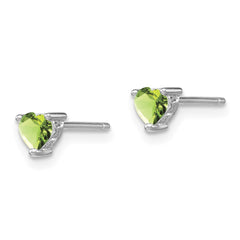 Sterling Silver Rhodium-plated 4mm Heart Peridot Post Earrings