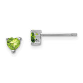 Sterling Silver Rhodium-plated 4mm Heart Peridot Post Earrings