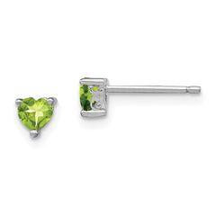 Sterling Silver Rhodium-plated 4mm Heart Peridot Post Earrings