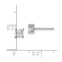 Sterling Silver Rhodium-plated 4mm Princess White Topaz Post Earrings