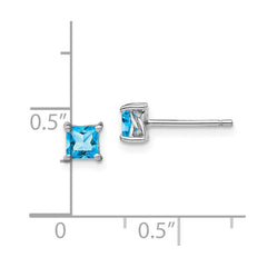 Sterling Silver Rhod-pltd 4mm Princess Swiss Blue Topaz Post Earrings