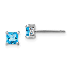Sterling Silver Rhod-pltd 4mm Princess Swiss Blue Topaz Post Earrings
