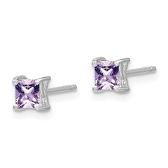 Sterling Silver Rhod-pltd 4mm Princess Rhodolite Garnet Post Earrings