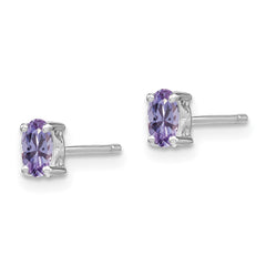 Sterling Silver Rhodium-plated 5x3mm Oval Rhodolite Garnet Post Earrings