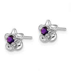 Sterling Silver Rhodium-plated Floral Amethyst Post Earrings - 2