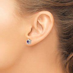 Sterling Silver Rhodium-plated Floral Amethyst Post Earrings - 2