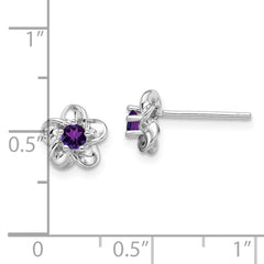 Sterling Silver Rhodium-plated Floral Amethyst Post Earrings - 2