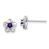 Sterling Silver Rhodium-plated Floral Amethyst Post Earrings - 2