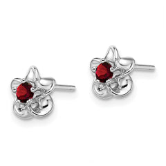 Sterling Silver Rhodium-plated Floral Garnet Post Earrings - 2