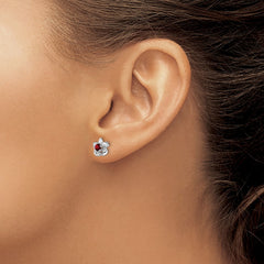 Sterling Silver Rhodium-plated Floral Garnet Post Earrings - 2