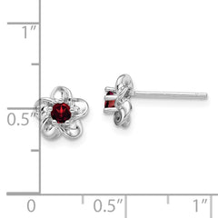 Sterling Silver Rhodium-plated Floral Garnet Post Earrings - 2