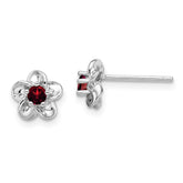 Sterling Silver Rhodium-plated Floral Garnet Post Earrings - 2