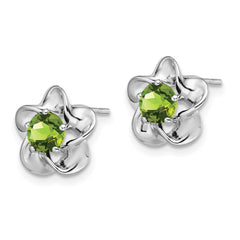 Sterling Silver Rhodium-plated Floral Peridot Post Earrings - 2