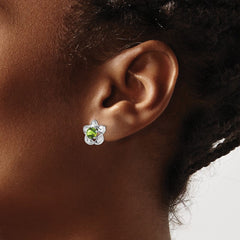 Sterling Silver Rhodium-plated Floral Peridot Post Earrings - 2
