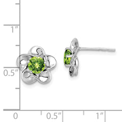 Sterling Silver Rhodium-plated Floral Peridot Post Earrings - 2