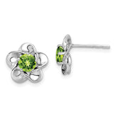 Sterling Silver Rhodium-plated Floral Peridot Post Earrings - 2