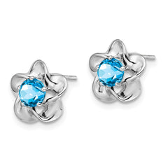 Sterling Silver Rhodium-plated Floral Blue Topaz Post Earrings - 2