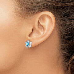 Sterling Silver Rhodium-plated Floral Blue Topaz Post Earrings - 2